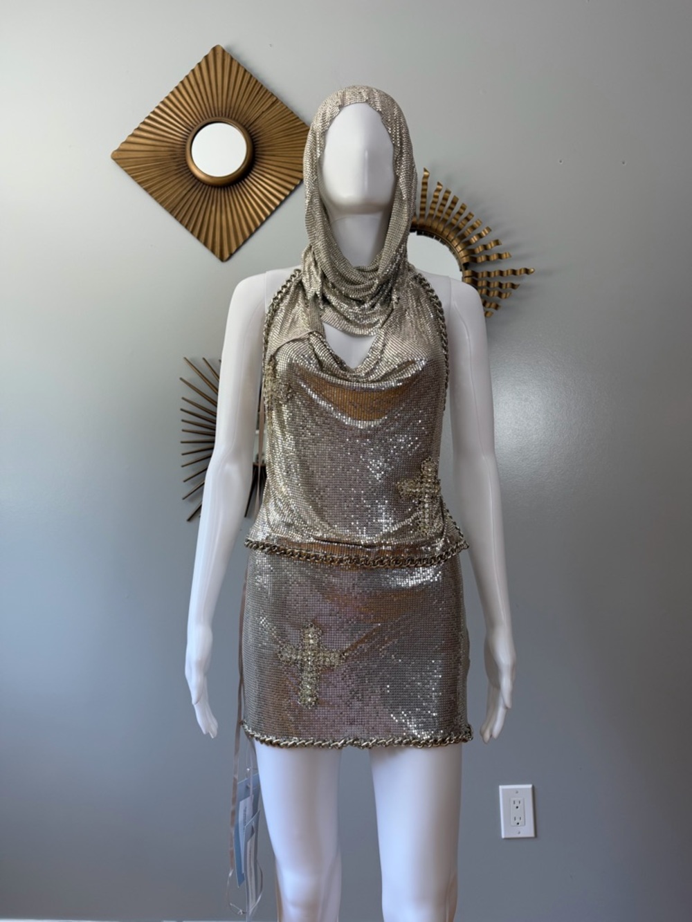 REVOLVE - The Dolls House Silver Metallic Chainmail Hood Top & Mini Skirt Set - Picture 4 of 17
